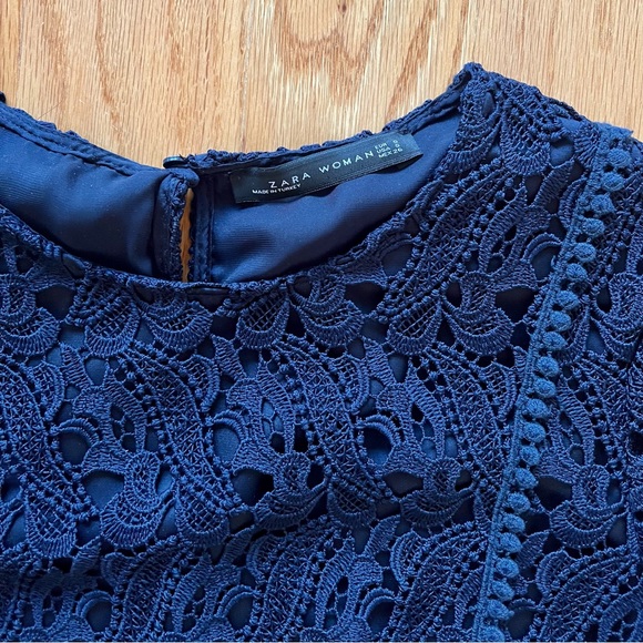 Zara Navy Lace Short Sleeve Dress - Picture 4 of 4